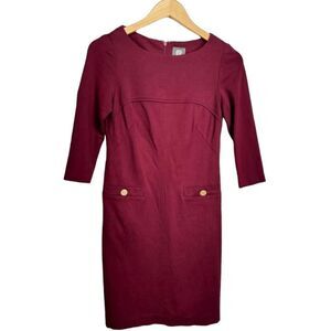 Vince Camuto Dress Womens Shift 4 Burgundy Half Sleeve Knee Length